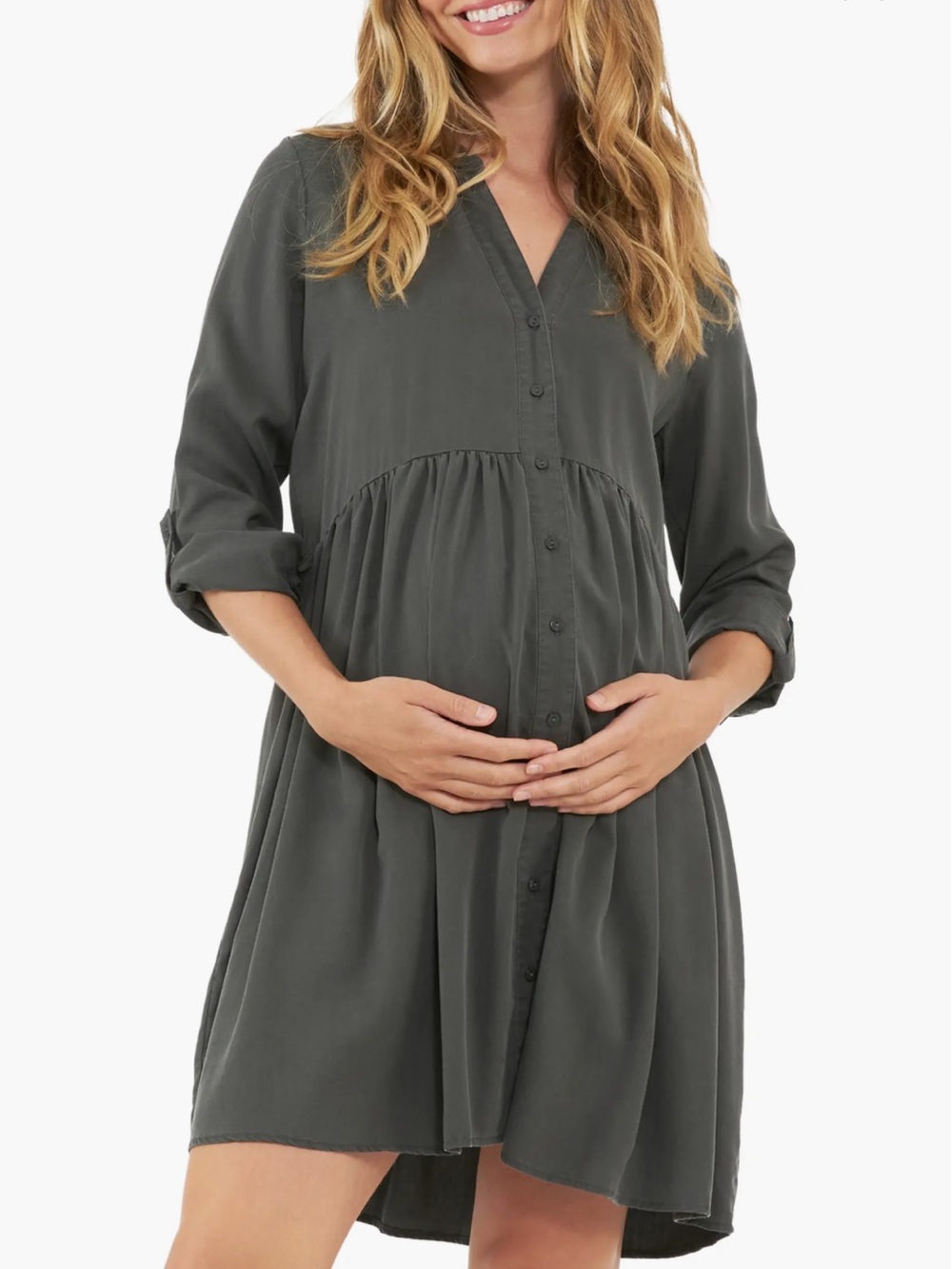 NWT Ripe Maternity 100% Lyocell Button-Front Babydoll Dress
